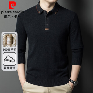 Pierre cardin pure wool sweater men's autumn and winter lapel bottoming knitted t-shirt young and middle-aged warm 100% wool polo shirt