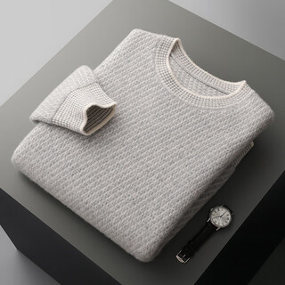 Ordos city's new autumn and winter pure wool sweater men's pullover round neck thickened sweater large size knitted base light gray 3xl 190-200jin jin equals 0.5 kg