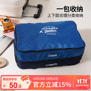 M square travel storage bag clothes storage bag portable business trip luggage organizer layered storage bag navy blue