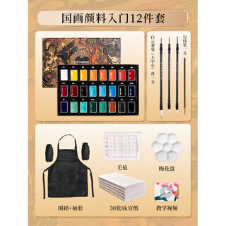 He jiagong ancient color solid chinese painting pigment set chinese painting beginner tools 12 colors 24 colors ink painting supplies full set teacher recommended primary school students painting introductory paints basic package 24 colors chinese painting solid pigments 12-piece set