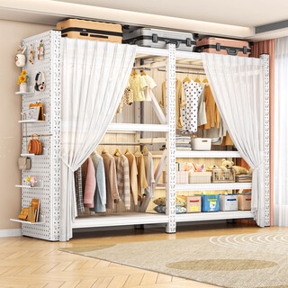 Tangji wardrobe simple bedroom home rental house all steel shelf wardrobe hanging clothes storage shelf two 80*50*200