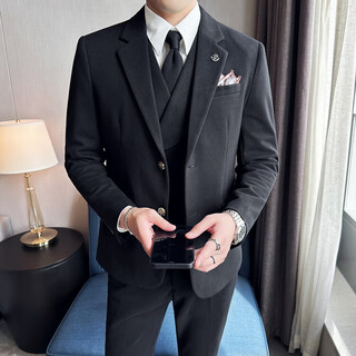 Less is more lilang groom's suit suit men's business professional formal wedding dress casual british slim suit men black s