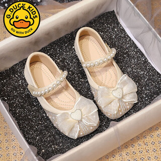G.duckkids little yellow duck girls' shoes princess shoes children's small leather shoes crystal shoes baby single shoes spring and autumn shoes soft sole big children's apricot size 28 inner length 17.5cm