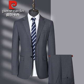 Pierre cardin high-end striped wool suit suit men's business casual formal wear middle-aged men's banquet wedding suit no-iron suit gray my5027 m 170/46