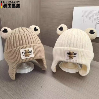 Dfbk german quality baby hat autumn and winter knitted woolen hat for boys and girls cute bear infant ear protection brown patch bear double layer model ++3-36 months (44-52cm) + large elasticity
