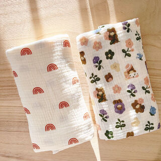 Others 2 pack thin baby gauze blanket pure cotton wrap absorbent gauze towel spring and summer cotton quilt bath towel 2 pieces colorful flower + rainbow gauze towel organic cotton 90x100cm