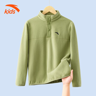 Anta children's sports sweatshirt for boys and girls 2025 spring and autumn new stand collar pullover polar fleece warm long sleeve t-shirt smoke green 160 cm
