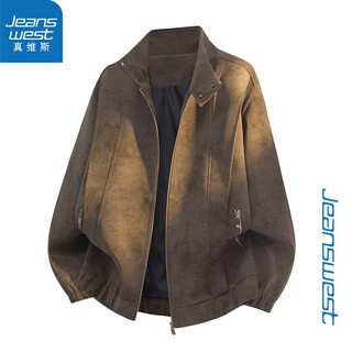 Jeanswest punk style maillard deconstructed plus fleece leather jacket for men and women in autumn and winter amber streamer trendy brand suede jacket brown xl