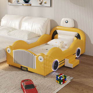 Yusenyi splicing crib for boys and babies widened solid wood soft bag single with guardrail car splicing bedside bed 490*180+pad outer diameter width 106*length 195 belt