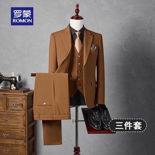 Romon suit suit men's three-piece high-end tailoring business slim professional formal wedding dress jacket jiao 2xl
