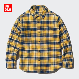 Uniqlo children's clothing boys and girls flannel plaid shirt long-sleeved shirt top inner wear 471385 47 earthy yellow 120