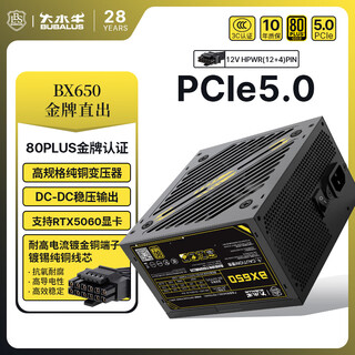 大水牛（BUBALUS）额定650W 金牌BX650台式电源（PCIE5.0线/ATX3/支持5060显卡/80PLUS认证/单路12V/温控/扁平线） 