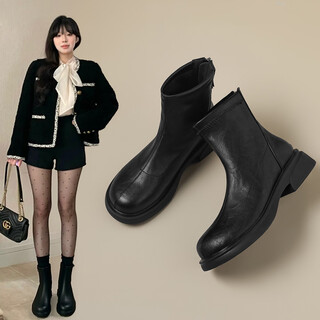 Zhr flat short boots for women 2025 winter new style plus velvet british martin boots for women slimming snow boots for women jf307a black 38