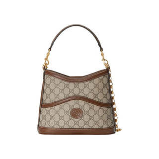 Gucci (gucci) women's bag presbyopia logo chain canvas flat bucket bag handbag shoulder bag regular women's bag ebony color with brown 696011-92tcg-8563