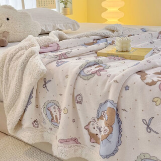 Fantasy a-type three-layer thickened plus fleece milk velvet office nap blanket kindergarten blanket autumn and winter blanket cute cat three-layer plus velvet quilted high weight milk velvet + lamb velvet 80*100cm baby blanket type a warm and can be spread and covered
