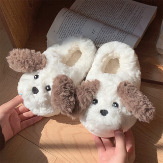 Thin strips (xixitiao) cute children's plush cotton slippers winter non-slip warm parent-child shoes ins style all-inclusive model_off-white 24-25 (inner length about 16.5cm)