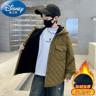 Disney (disney) boys' western style korean style padded jacket autumn and winter 2025 new medium and large children's padded thickened hooded windbreaker khaki 140 cm