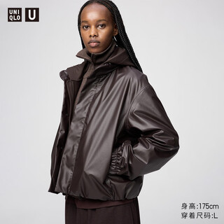 Uniqlo cooperation model/women's men's imitation leather short jacket 480062 39 brown black m /160/84a