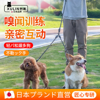Xulin japanese leash one-for-two dog walking rope double-ended two small, medium and large dog pet teddy corgi dog chain black one-for-two/auxiliary rope + main rope set s-small