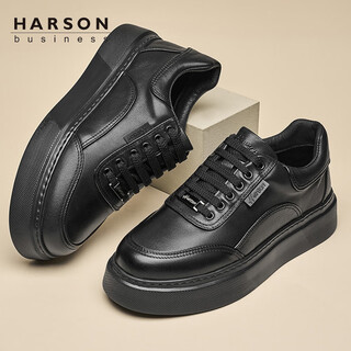Harson thick-soled casual leather shoes for men 2025 autumn heightening commuting men's business sneakers black 38