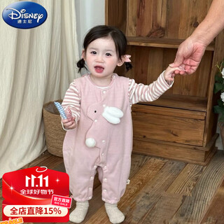 Disney (disney) baby girl cute set 2025 spring baby clothes cute bunny overalls striped t-shirt two-piece set pink striped ten rabbit straps one-piece two-piece set 73cm 73