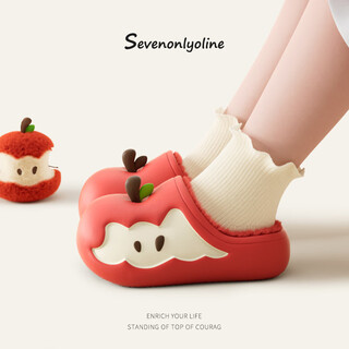 Chedoir cartoon apple children's cotton slippers for boys and girls autumn and winter 2025 new children's non-slip warm parent-child baby cotton slippers red apple 15 cm inner length foot length about 14-14.5cm to wear