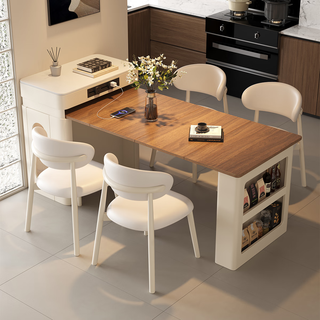 Jiangchen small apartment foldable retractable slate island dining table integrated multi-functional storage simple household island cabinet folding retractable island dining table excluding dining chairs 40-150cm two-hole tea stove + guide rail socket