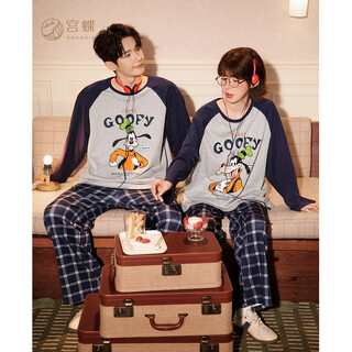 Gongdie light and soft disney goofy couple pajamas women's spring and autumn long sleeve cartoon men's home clothing set