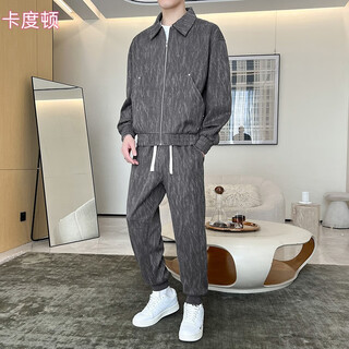 Kaduton fatty plus size men's spring and autumn new style loose american daily plus size cardigan jacket casual pants black xl