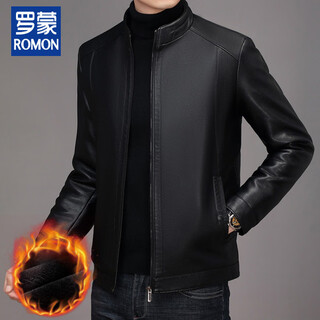 Luo meng's new autumn and winter stand-up collar leather jacket business casual men's leather jacket plus velvet leather jacket fur one-piece top black 3xl 190