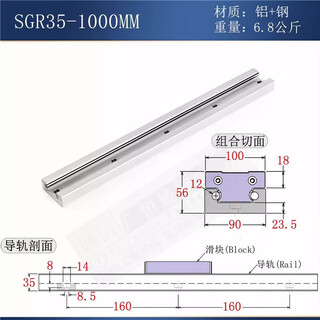 Built-in dual-axis linear guide sgr1015n202535 roller locking slider smooth axis slide rail guide rail width 90 mm sgr35-1000m