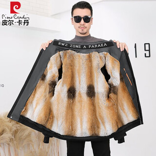 Pierre cardin mink velvet parka for men 2025 new rex rabbit fur real fur business coat and fur all-in-one men's original color mountain mink fur liner + black shell + down sleeves 2xl 54 recommended 140-160jin jin equals 0.5 kg