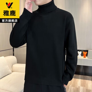 Yalu turtleneck sweater men's autumn and winter korean style trendy solid color loose sweater thickened warm lapel bottoming sweater black regular xl recommended 120-135jin jin equals 0.5 kg