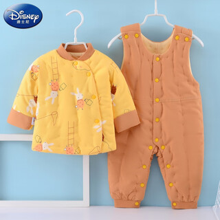 Disney (disney) winter thickened newborn infants and children's cotton clothes suits for men and women baby handmade pure cotton suspenders cotton pants and jackets t2002 suit dual-purpose gear-yellow rabbit 73 (4-8 months)