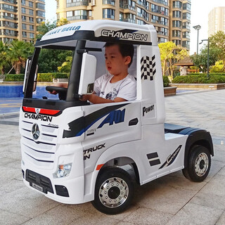 Harleybella mercedes-benz truck head children's electric car four-wheel remote control baby toy white dual drive genuine mercedes-benz actros truck head + free personalized car sticker