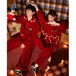 Gongdie heat storage type disney mickey red couple pajamas for women autumn and winter coral velvet newlywed home clothes for men