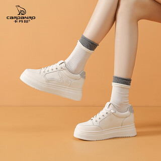 Cardan road women's shoes 2025 new autumn white shoes thick soled inner heightening women's skirts small versatile casual shoes women beige 37
