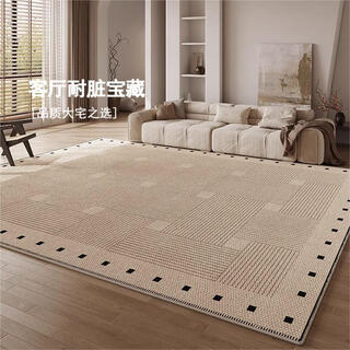 Muni living room carpet 2025 new high-end no-wash and wipeable medieval wabi-sabi sofa bedroom floor mat waterproof large area line square living room carpet fang li 140*200cm crystal velvet carpet surface