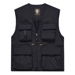 Mkfz multi-pocket vest men's workwear loose fishing photography director media work clothes vest with printed logo black 8899 s