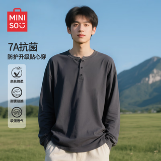 Miniso long-sleeved t-shirt men's autumn korean ins inner top college students retro henry collar bottoming shirt dark gray 3xl