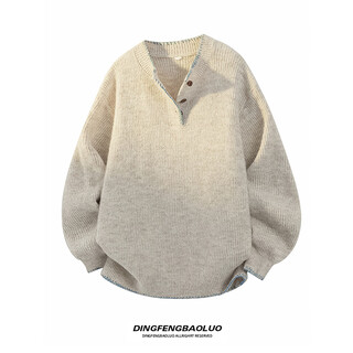 Dingfengbaoluo american trendy sweater for men in autumn simple solid color henry collar loose casual sweater xcs57 oatmeal gray m
