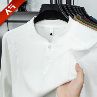 Goldlion g+ new henley collar sweatshirt for men in autumn american spliced stand-up collar long-sleeved shirt with base layer white m
