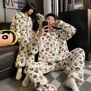 Jaetinwsinn crayon shin-chan coral velvet couple pajamas for women and men winter thickened velvet flannel autumn and winter home clothes 66854 xl male (recommended 120-145 jin jin equals 0.5 kg)