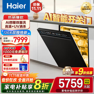 Haier dishwasher embedded four-wheel drive double-sided washing home w5000spro 18 sets large capacity smart door switch high temperature + uv sterilization merchant cangfa four-wheel drive double-sided washing eyszw18586ghu1
