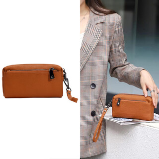 Boypole first-layer cowhide clutch genuine leather bag small square bag portable women's versatile exquisite small square bag handbag caramel color