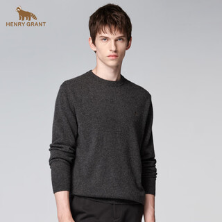 Henry grant henry grant men's regular round neck long sleeve embroidered sweater round neck trim sweater letter slim fit dark gray (qby244181u311) one size 48 (175/96a)