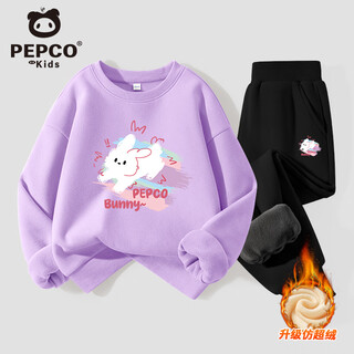 Piggy banner girls winter clothing set 2025 new children's warm velvet sweatshirt and sweatpants western style girls sportswear two-piece set