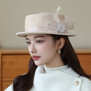 Gefweimkl merino wool hat women's autumn and winter new fashion versatile hepburn style wool fisherman hat flat top ladies hat off-white m (56-58cm)