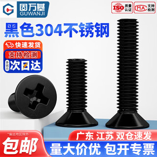 Guwanji black 304 stainless steel cross countersunk head screws flat head bolts machine wire small screws national standard fasteners m3*6 100 pieces