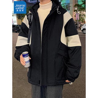 Jeanswest (jeanswest) spring and autumn jackets 2025 new boys' loose jackets plus fat extra size teenagers fat men's second cotton cotton jacket black (spring and autumn style) xl recommended 120-140jin jin is equal to 0.5 kg